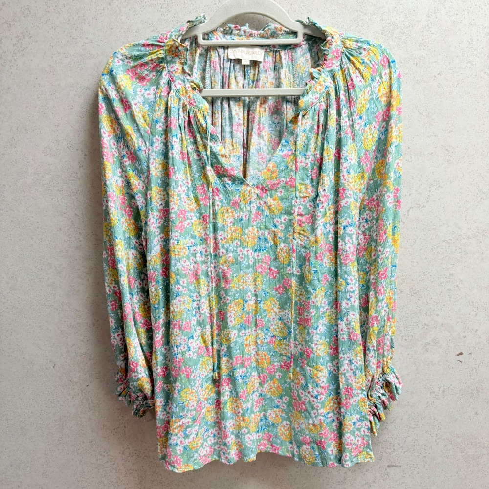 Cynthia Rowley Medium Womens ‎ Floral Print Spring Summer Boho Ruffle Blouse